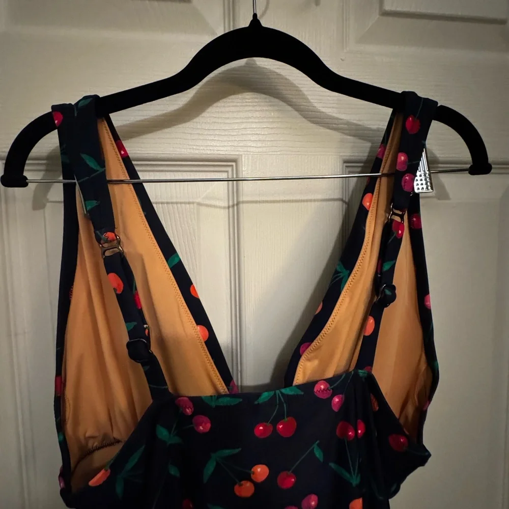 NWT J. Crew Navy Swimsuit with Cherry Print, Lg - Picture 5 of 11